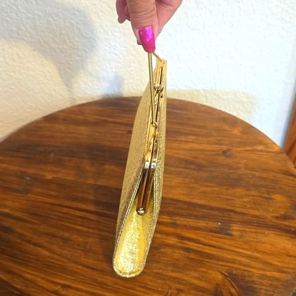Vintage Gold Metallic Fabric Clutch Short strap Wristlet Retro PARTY Dance